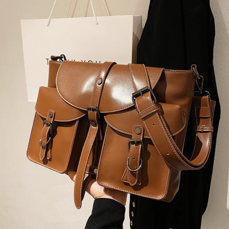 

Retro Multiple Pockets Bag PU Leather Crossbody Bags for Women 2022 Hit Trend Women's Branded Trending Side Bag Shoulder Handbag