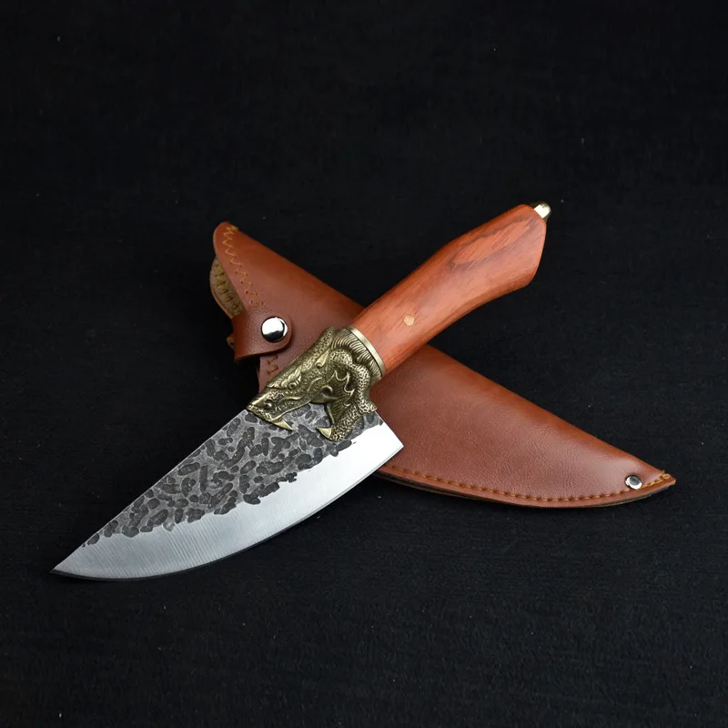 Longquan-cuchillo de acero forjado hecho a mano, Juego de cuchillos de cocina de cobre, decoraci&oacute;n de drag&oacute;n-2