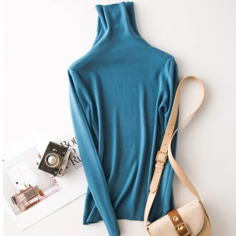 

Solid Autumn Winter Turtleneck Women Sweater Elegant Slim Female Knitted Pullovers Casual Stretched Sweater Jumpers Femme