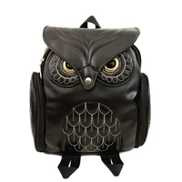 fashion women backpack newest stylish cool black pu leather owl backpack female hot sale women shoulder bag school bags