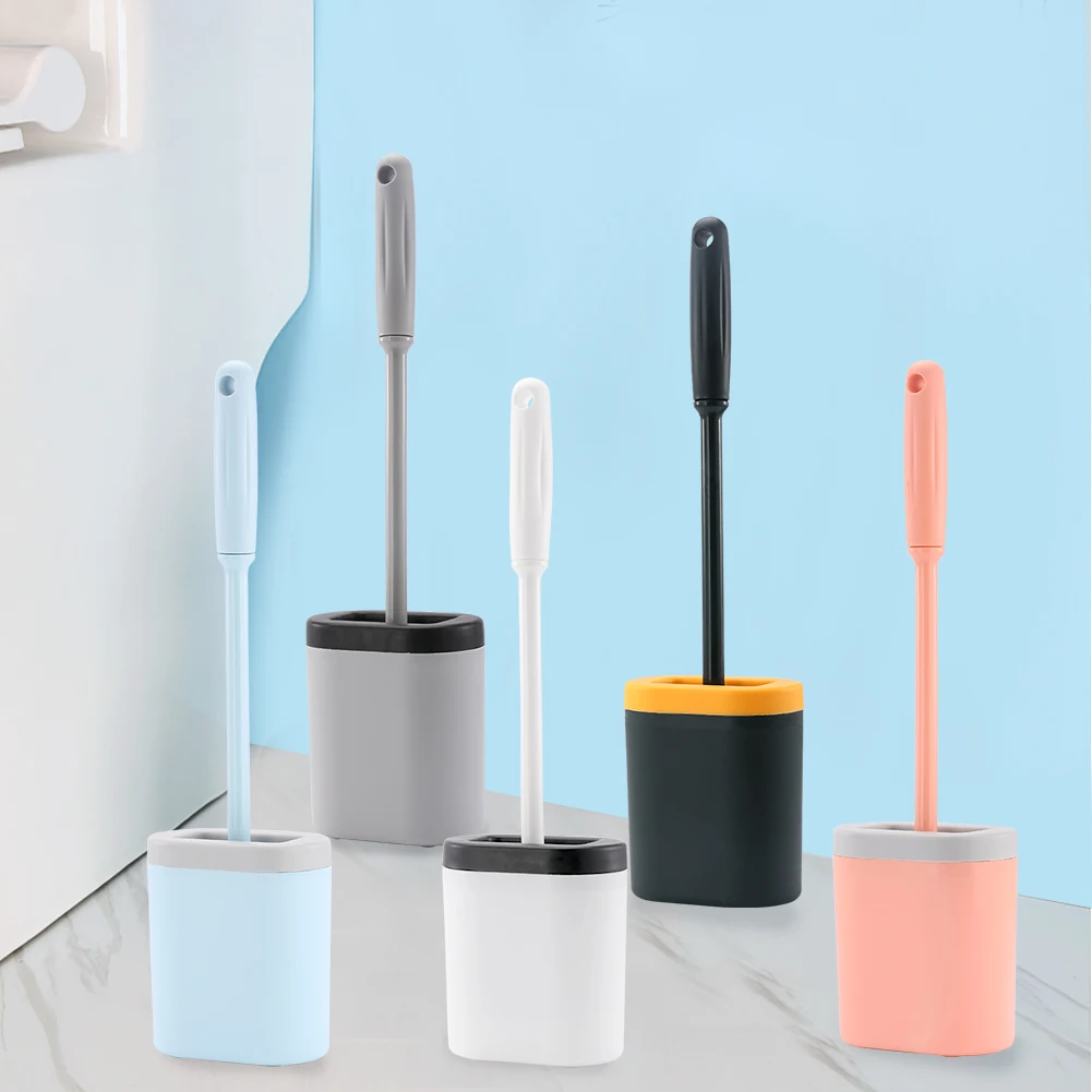 

Silicone Toilet Brush with Holder Set No-Slip Removable Long Handle Bendable Brushes Head Wall Mounted Cleaning Kit Home Wc Tool