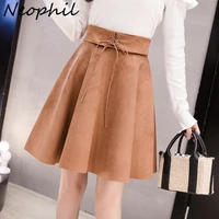 neophil women lace up mini suede leather skirts winter female casual a line faldas plisada black swing flare short skirt s21846