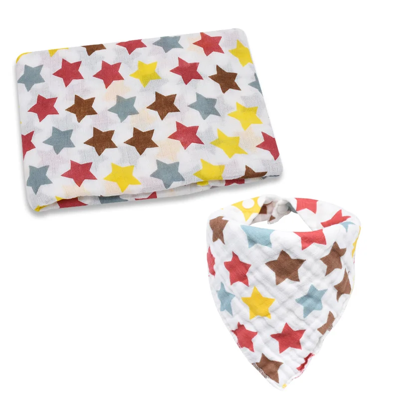 Colorful Star Пеленка+ нагрудник, детские пеленки, мягкие одеяла для новорожденных, банные газовые спальные принадлежности, чехол для коляски - Цвет: Colorful Star