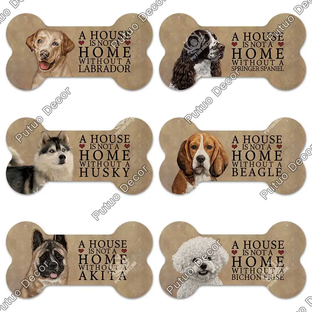 putuo decor dog bone sign plaque wood lovely friendship wooden pendant for wooden sign dog house decoration wall decor dog tag free global shipping