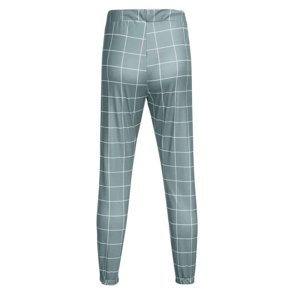 Брюки мужские с высокой талией модные пикантные облегающие клетчатые прямые