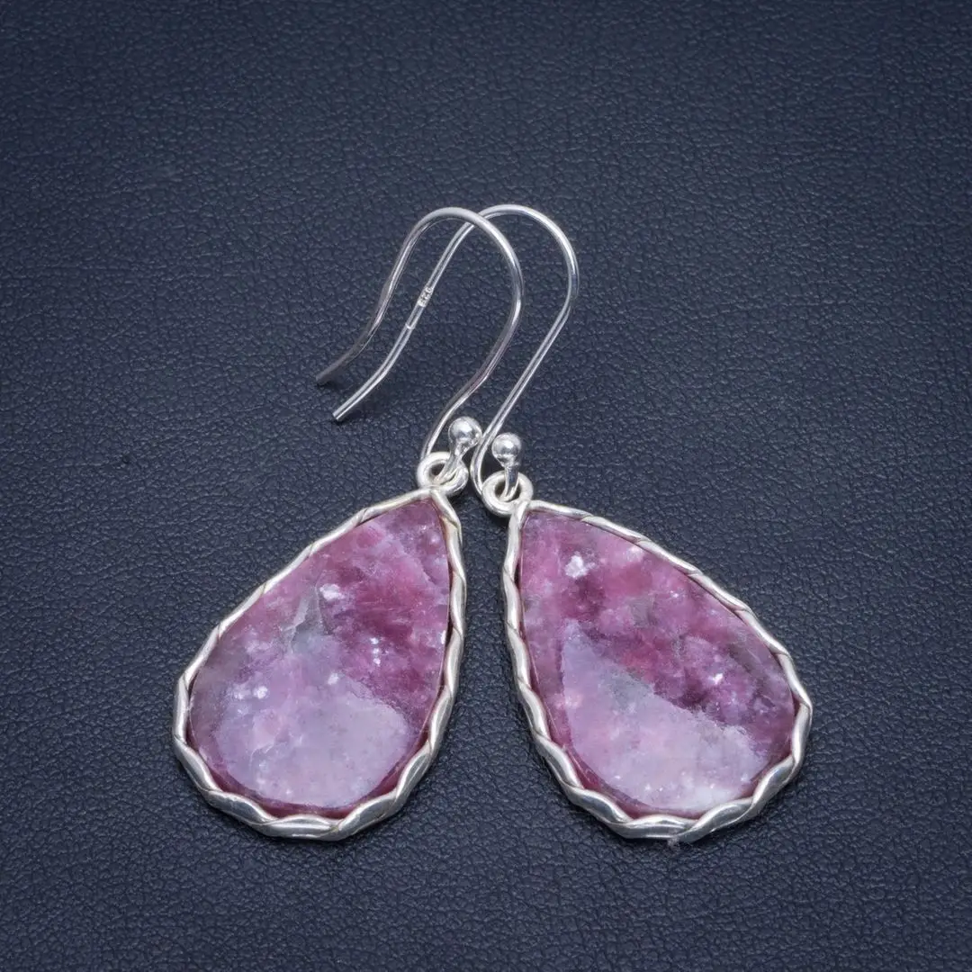 Натуральный лепидолит ручной работы уникальный 925 пробы серебряные серьги 1 75
