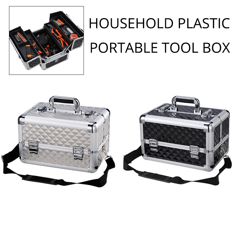 

Бытовой пластиковый портативный ящик для инструментов, многофункциональный ящик для хранения электрика, трехуровневый алюминиевый ящик д...