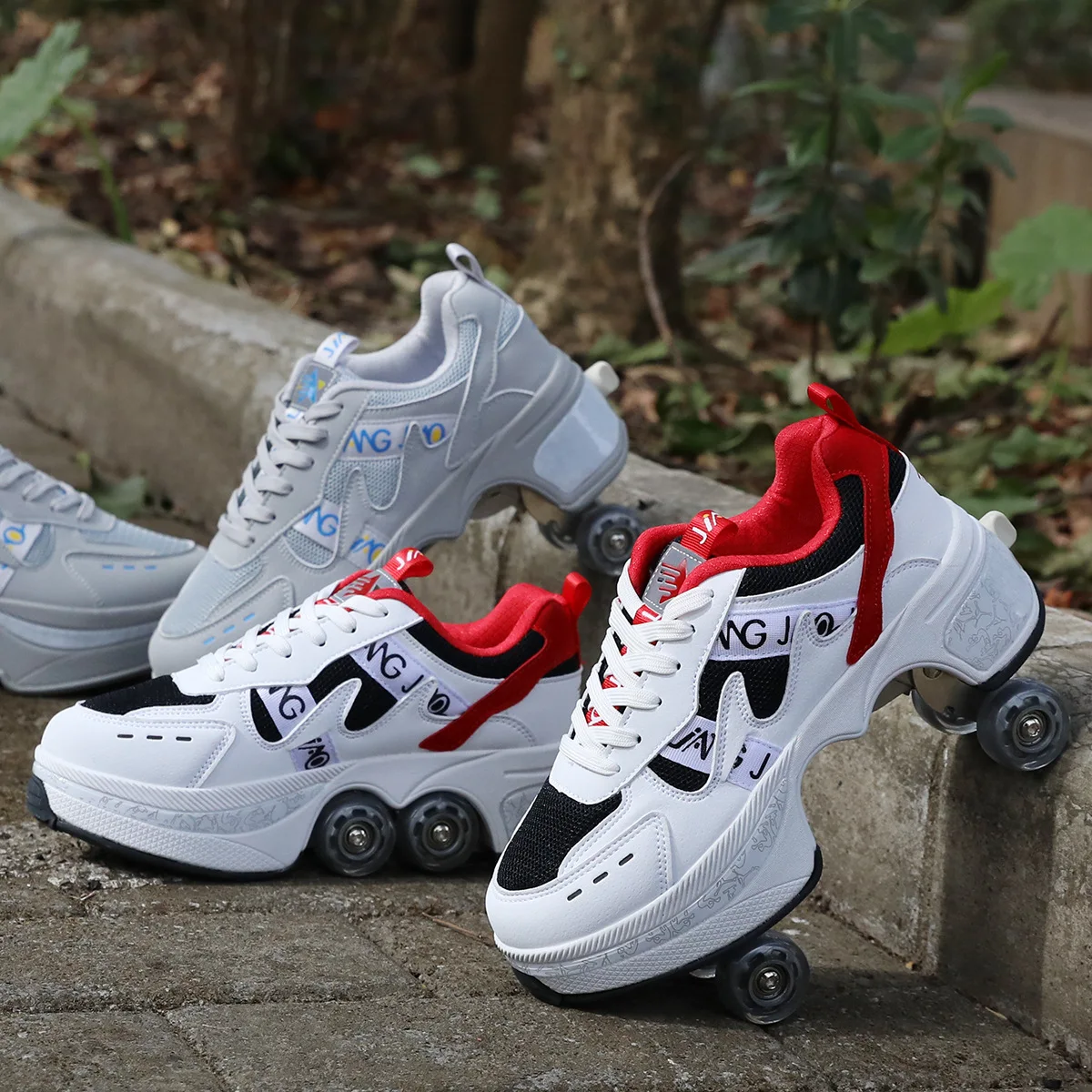 

Unisex Walk Roller Shoes Outdoor Sports Sneakers Skates Deform Wheel Skates Adult Child Runaway Skates Four Wheeled Skates