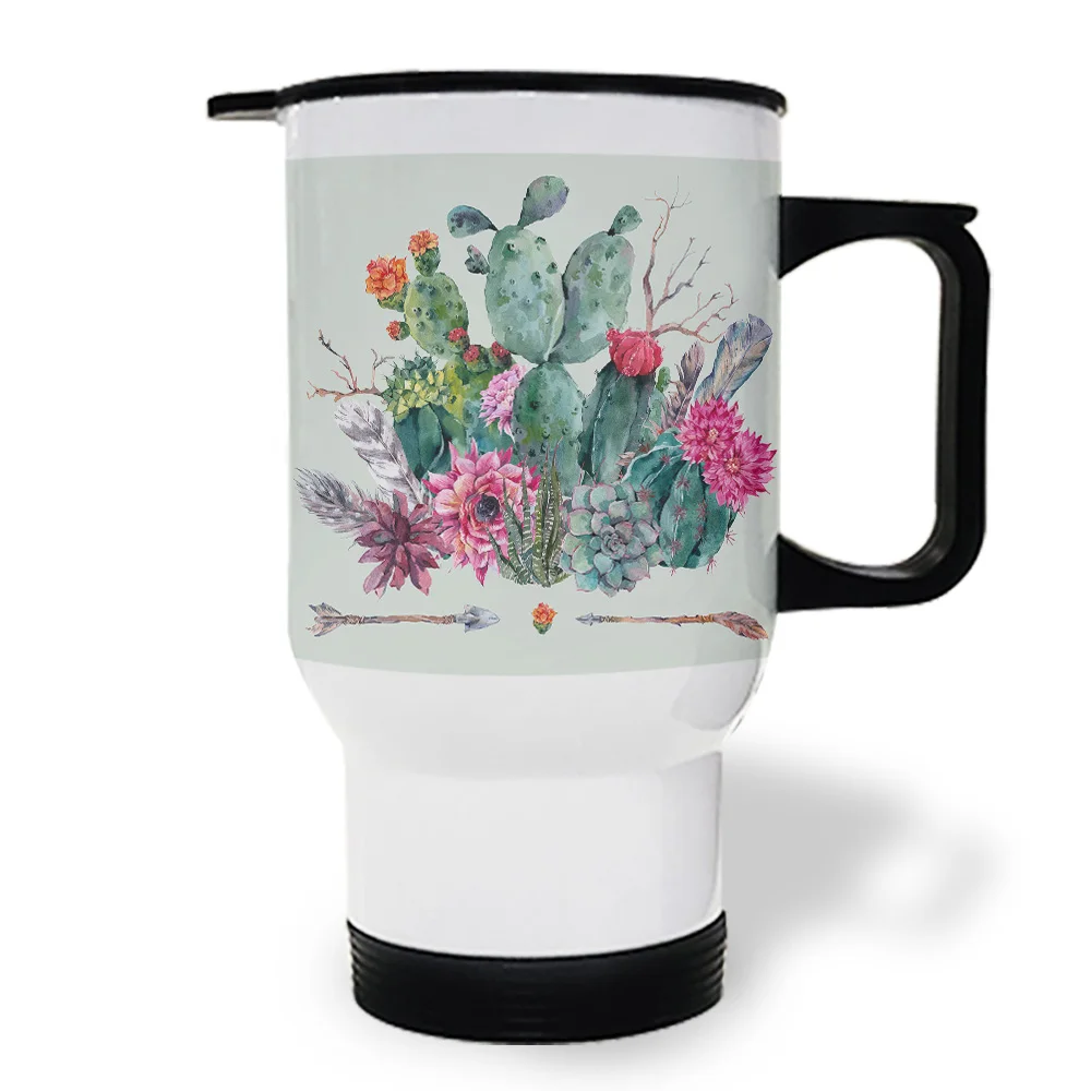 Cactus Flower Green Travel Mugs Tumblers Coffee Mug Tumbler Spill Proof Easy Clean Doctor Unisex Dad Large | Дом и сад