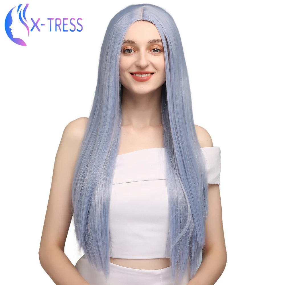 X-TRESS синтетические парики синего цвета 28 дюймов длинные прямые Лолита