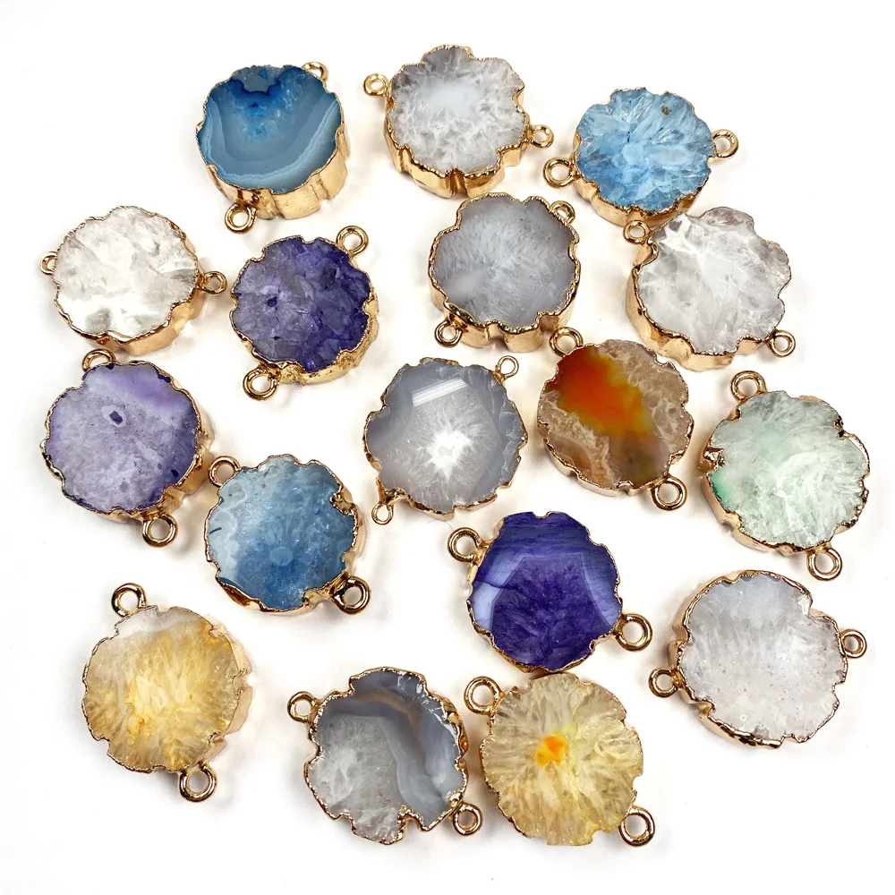 

Natural Agates Pendant Connectors Flower Shape Geode Agates Link Stone Charms for Jewelry Making Necklace Bracelet Gift