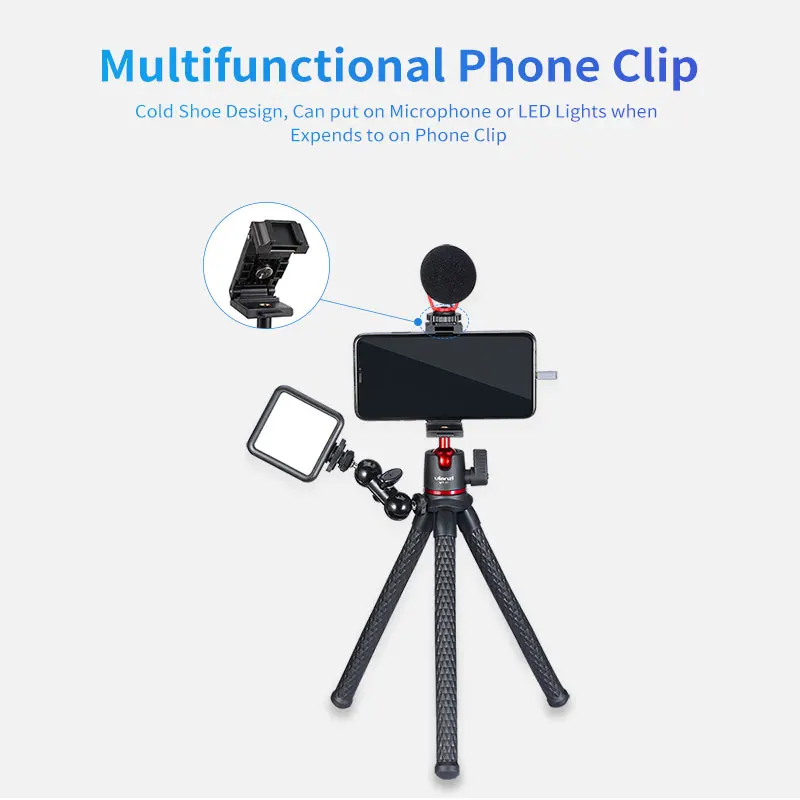 

Portable Versatile Tripod for Smart Phone DSLR Camera Octopus Tripod Phone Holder Mount Phone Clip Flexible 360 Degree Ballhead