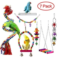 7pcs pet parrot hanging toy grass swing bell bird parakeet cage accessories chewing bite rattan balls pet supplies parrots toys