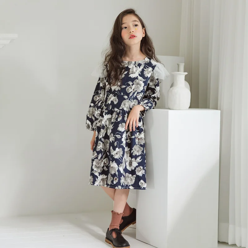 

Платье для девочек, осень 2019, Новое Детское платье из хлопка и льна, детское платье принцессы с большим цветочным бантом, детское кружевное к...