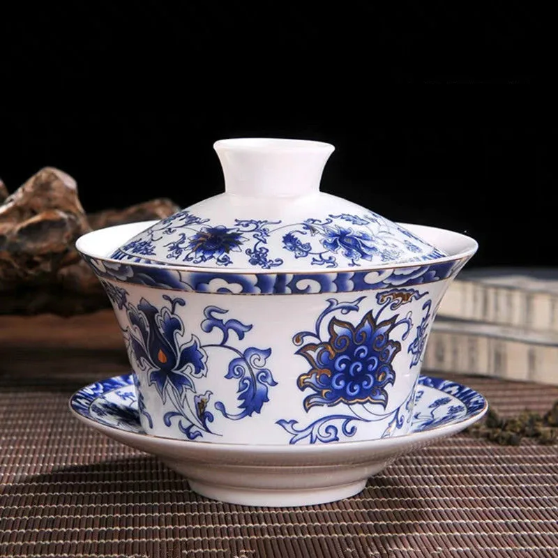 Цзиндэчжэнь синий и белый фарфор чайная чашка китайский Sancai GaiWan керамический чай