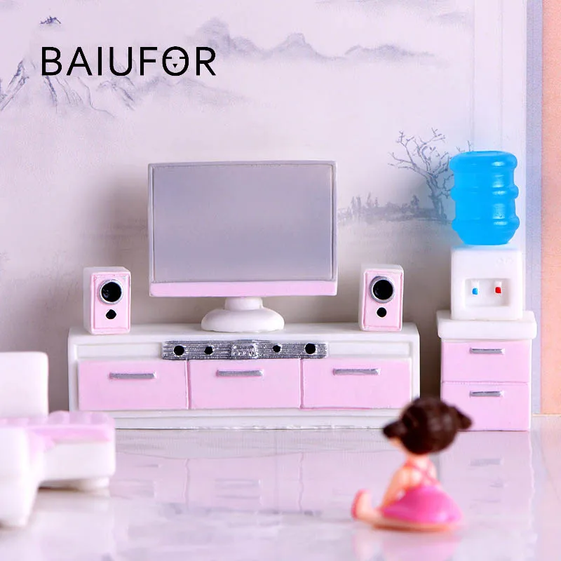 BAIUFOR Miniatures кукольные домики декор мебель модель диван ТВ шкаф книжный лампы