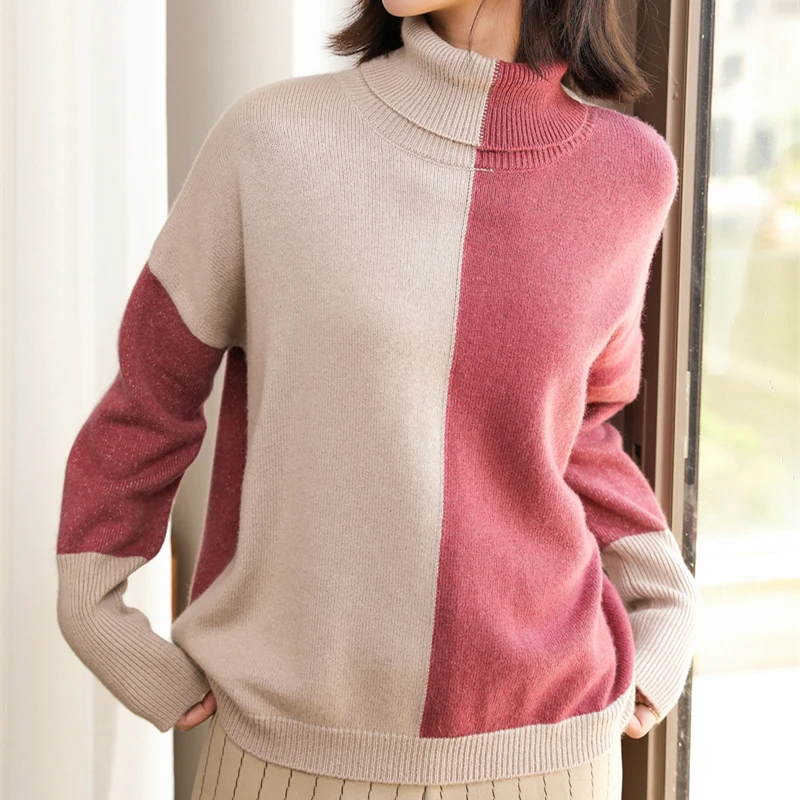 Свитер женский кашемировый с высоким воротником теплый большой размер на