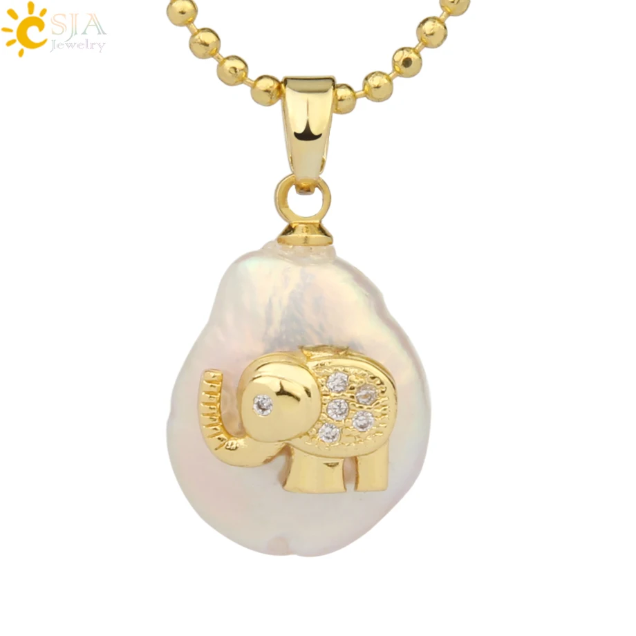 Necklace-G Csja кулон из пресноводного жемчуга крыло животное слон сова кролик растение кактус Подвески ожерелье со стразами для женщин Девушка G216 - Окраска металла: Necklace-G