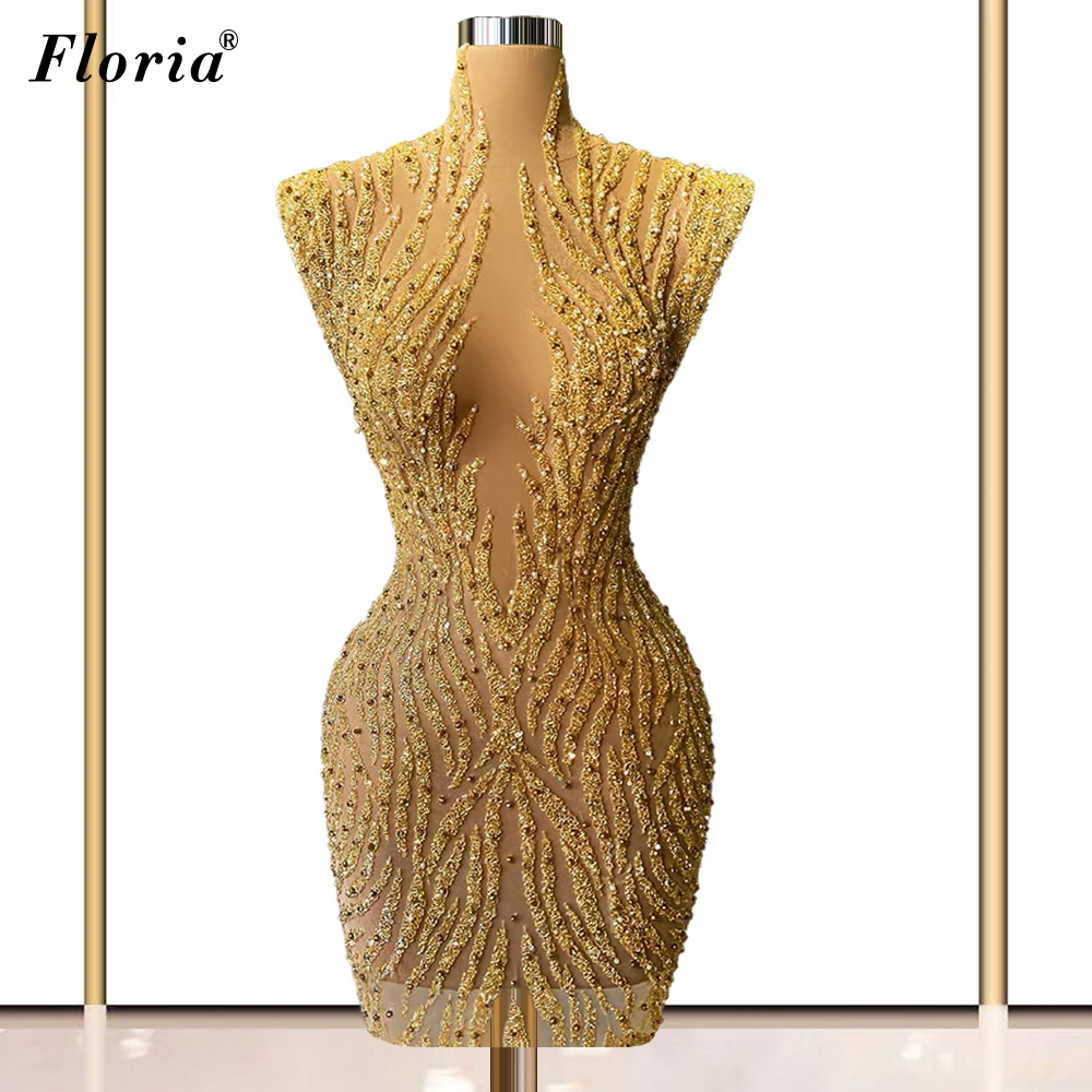 

Gold Handmade Sewing Cocktail Dresses Short Mermaid Prom Dresses Summer Beach Birthday Party Dresses Couture Robes De Cocktail