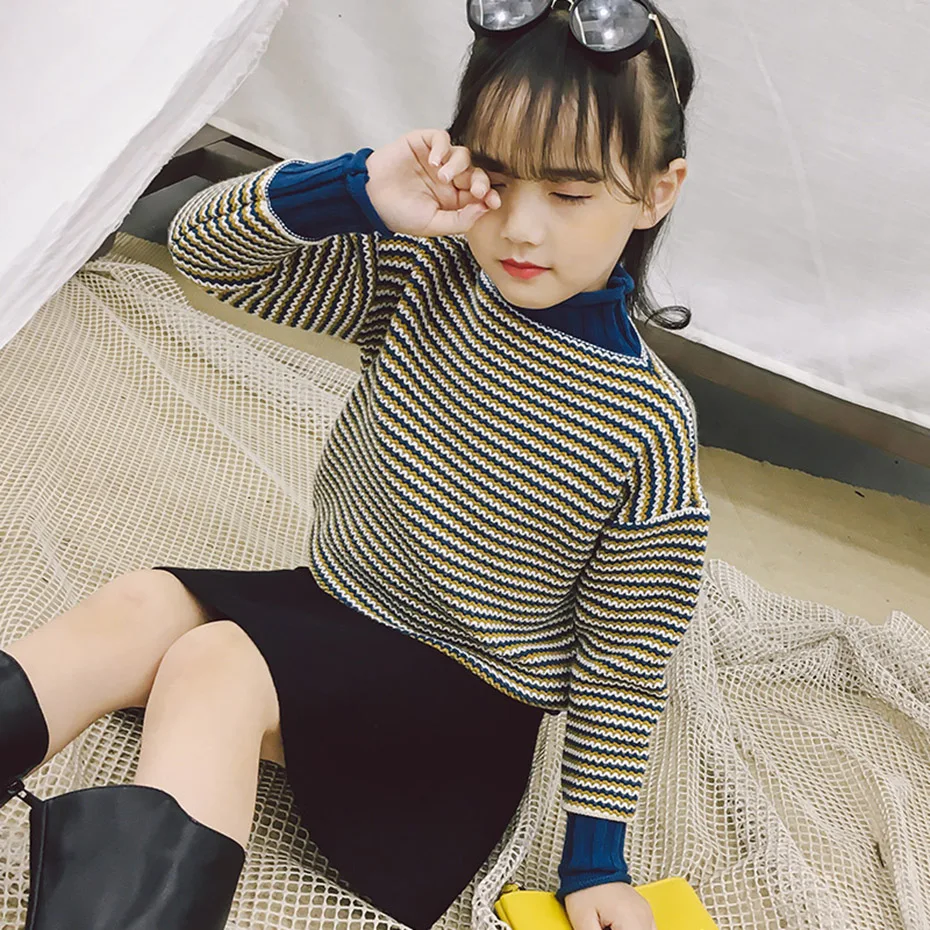 Детский кардиган в полоску с высоким воротом свитер длинными рукавами для