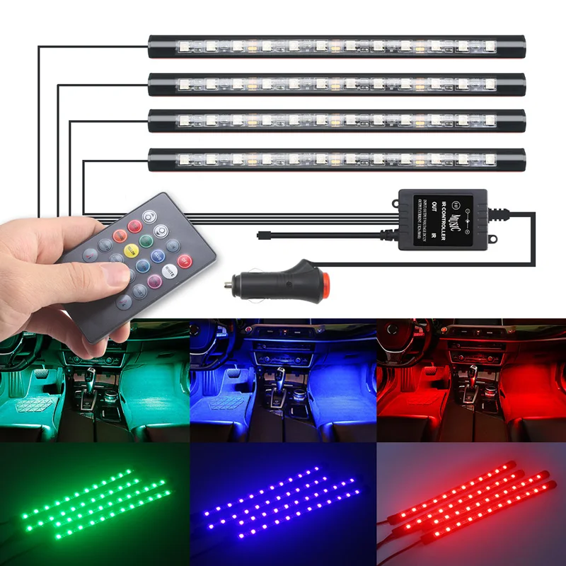 4 шт. Автомобильные светодиодные ленты декоративные лампы гибкие RGB телефон приложение RF пульт дистанционного управления светодиодные Внутренние огни