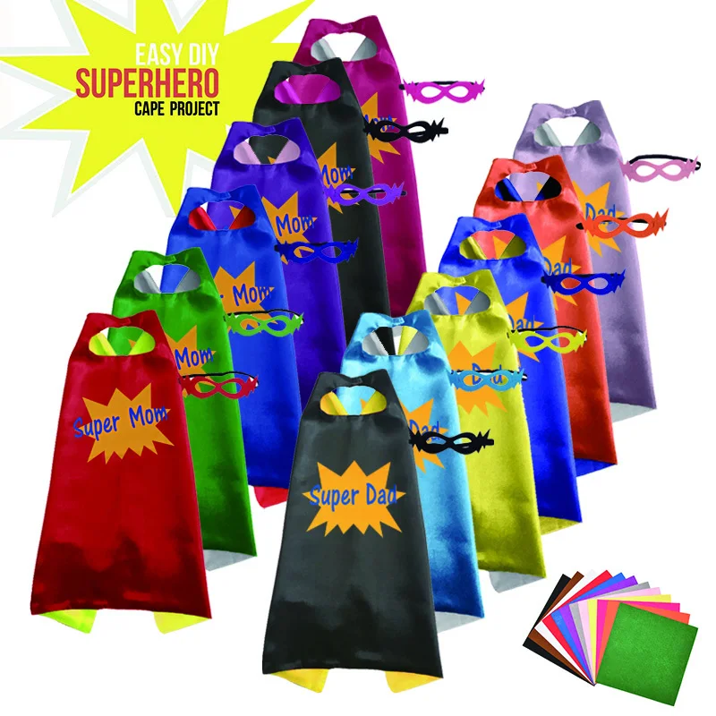 2019 DIY Войлок дети супер герой накидки двухсторонние атласная ткань плащ героя +