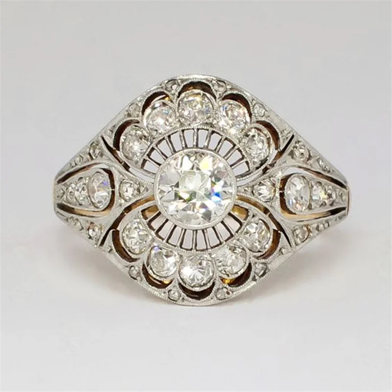 

BAOSHINA Exquisite Geometric Shape Round White zZircon Engagement Ring For Women Fashion Jewelry Hand Accessories Size 5-11