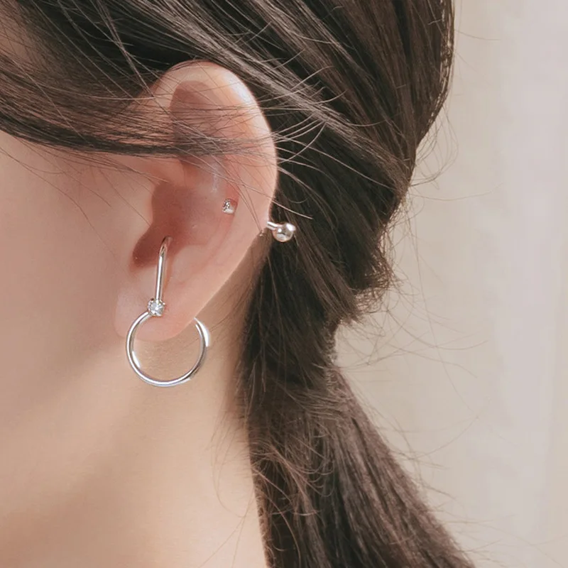 

Creative Design C-Shape Circles Earring Shiny Zircon Geometry Earring For Sweet Girl Women Fashion Jewelry
