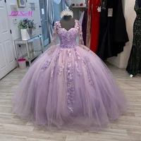 purple ball gown princess quinceanera dress illusion long sleeve lace appliques sweet 16 dress pageant gowns vestidos de 15 a%c3%b1os
