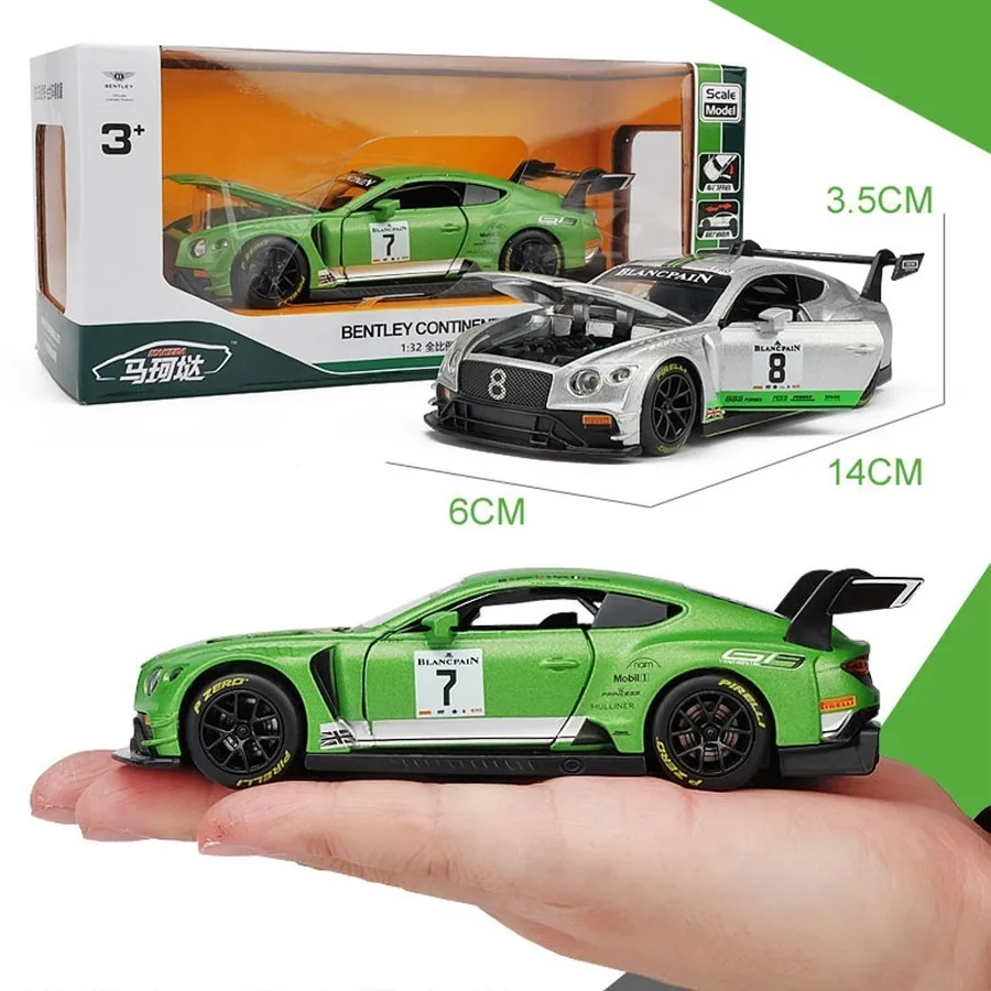 

1:32 Continuous GT3 Racing Car Alloy Models Diecast Green Miniature Vehicle Speedway Sport Car Model Toy For Children