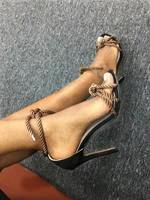 drop shipping woman chocolate ropes simple summer sandals female twist tie front cover heel party lace up party dress shoes