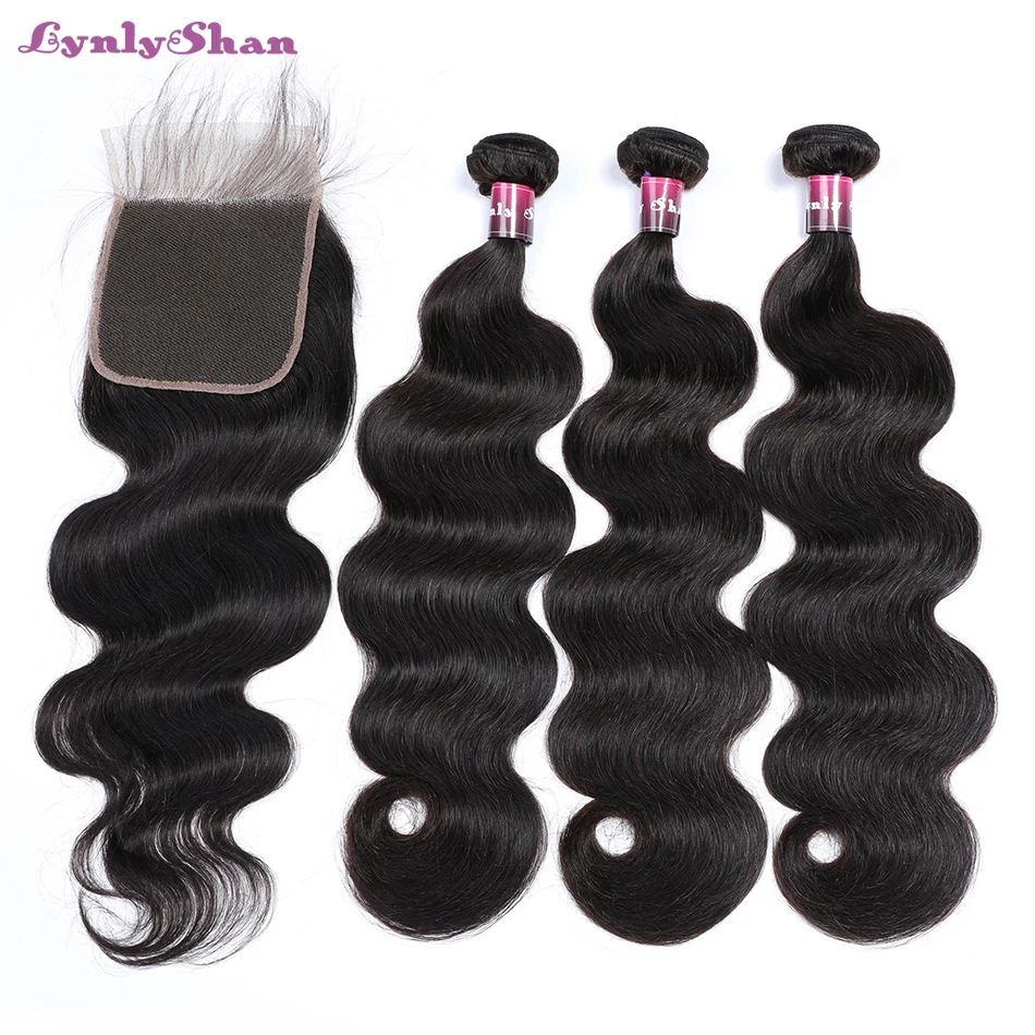 Lynlyshan человеческие волосы волнистые пучки с закрытием индийские remy 4*4 8 30 дюймов