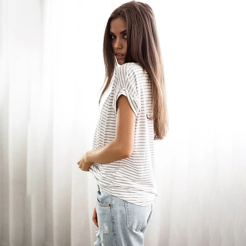 

Summer New Women's Stripe T-shirt Fashion Ladies O-neck Short Sleeve Casual T-shirt Breathable Loose T-shirt Hot Sale Women Top