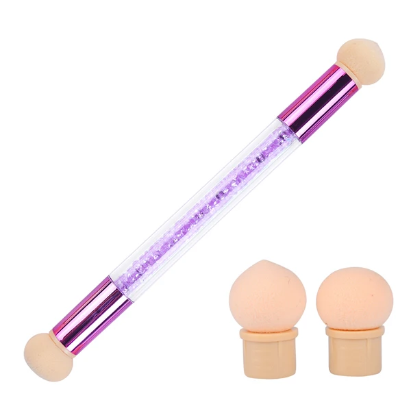Purple and 2 sponge 1 шт., Двойные губки с эффектом омбре, кисти для ногтей, блестящие стразы, градиентная ручка, акриловый рисунок, лак для пудры, инструменты LE945 - Цвет: Purple and 2 sponge