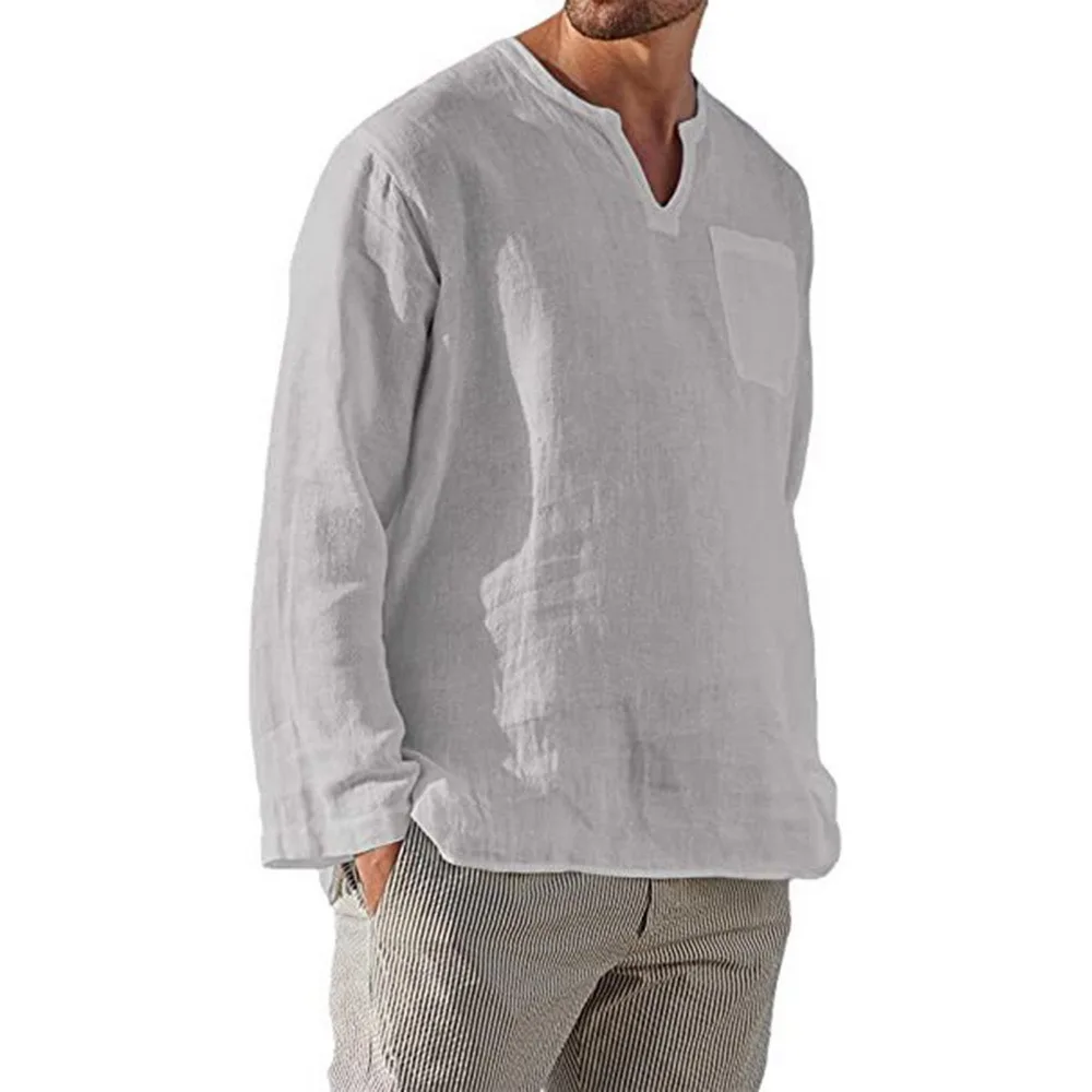 

Men Shirts 2021 Hot Sale New Fashion Men's Long Sleeve V-neck Casual Beach Linen Shirt Men's Clothing Large Size Chemise Homme