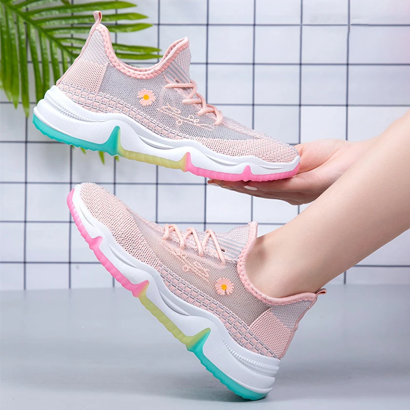 

2022 Women Shoes Mesh Breathable Casual Shoes Increased Comfortable Shoes Women Trendy Flying Woven Sneakers Zapatillas Mujer