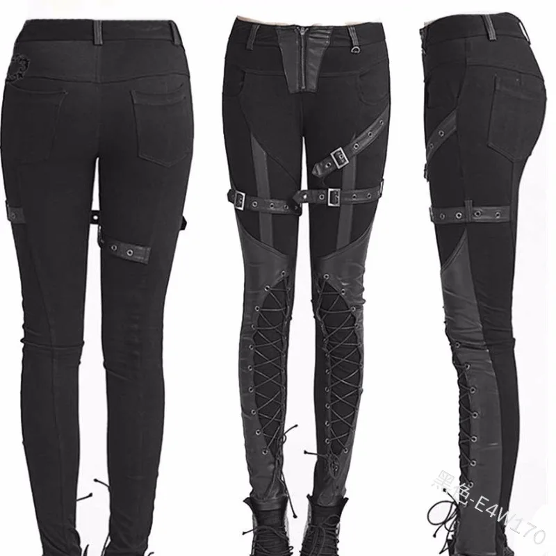 Женские узкие брюки на шнуровке в готическом стиле Длинные обтягивающие