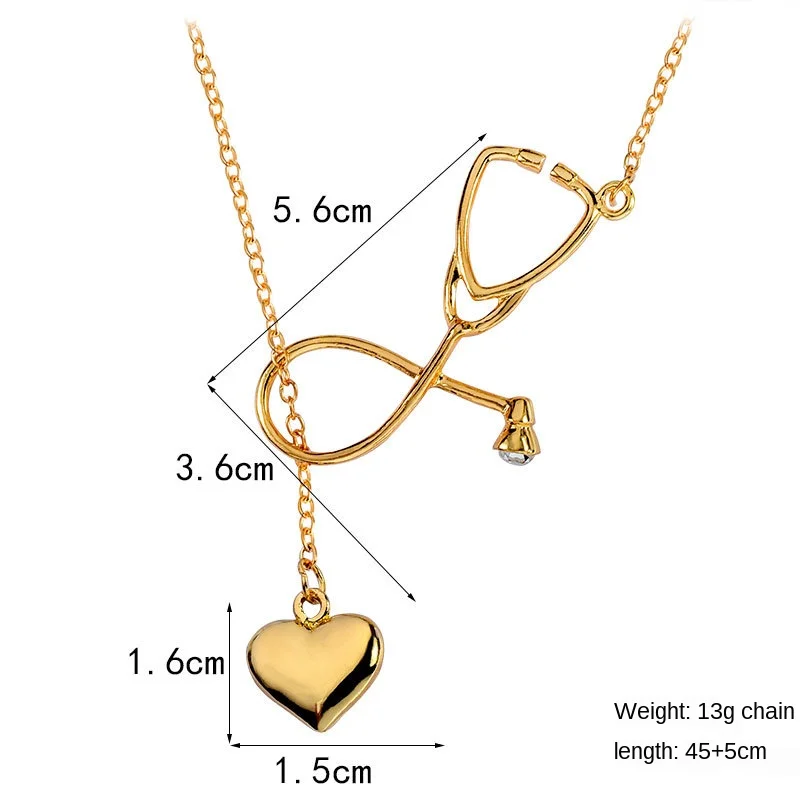

Medical Stethoscope Necklace For Nurse Gifts Love Heart Pendant Necklaces Doctors Gold Chain Necklac Jewelry
