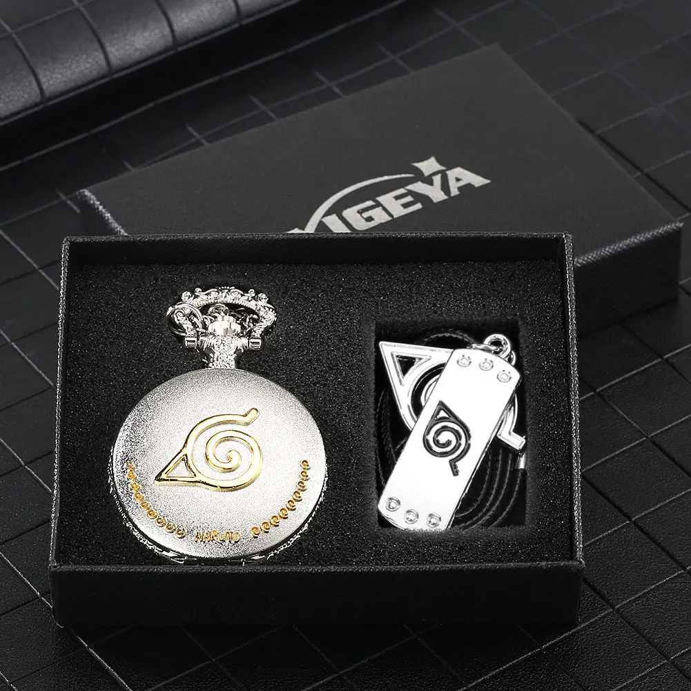 Silver Anime Pocket Clock Man's Retro Bronze Quartz Pocket Watch White Roman Numeral Dial Boys Fashion Leather Pendant Gift Box