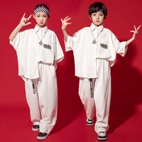 kid kpop hip hop clothing white oversized shirt top short sleeve loose streetwear baggy pants for girl boy dance costume clothes