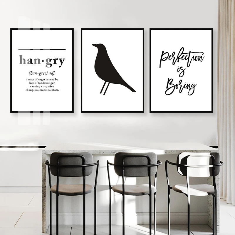 Минималистичные Голодные буквы картины на холсте черные и белые цитаты постеры