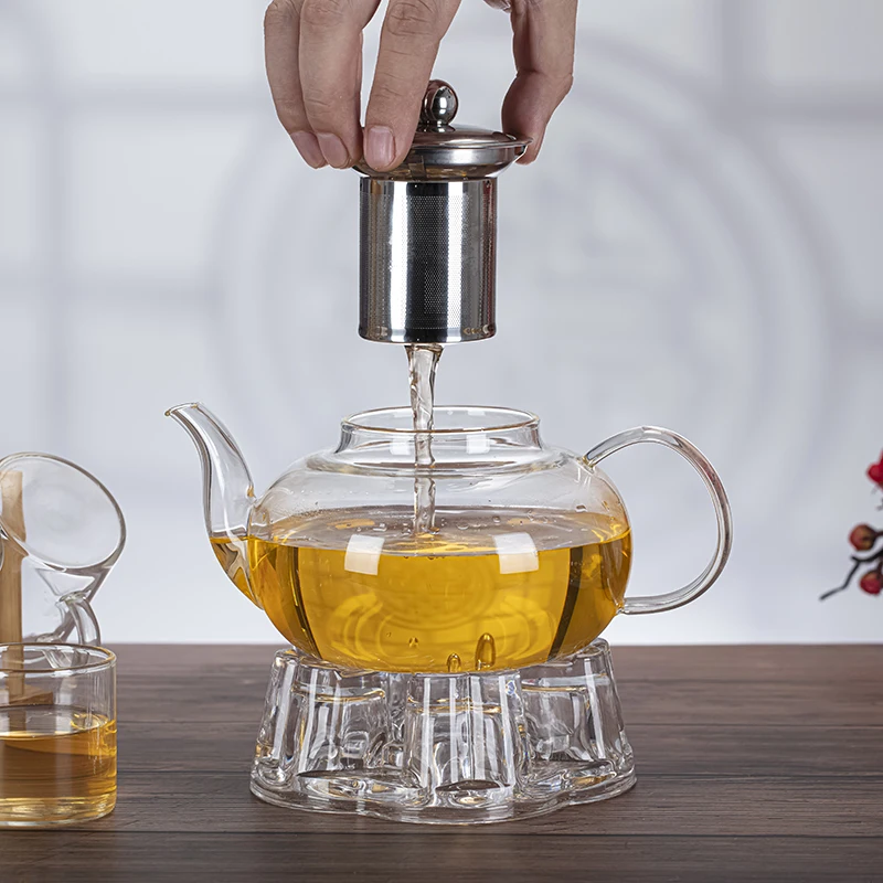 Чайник из боросиликатного стекла с ситечком нержавеющей стали 304 термостойкий