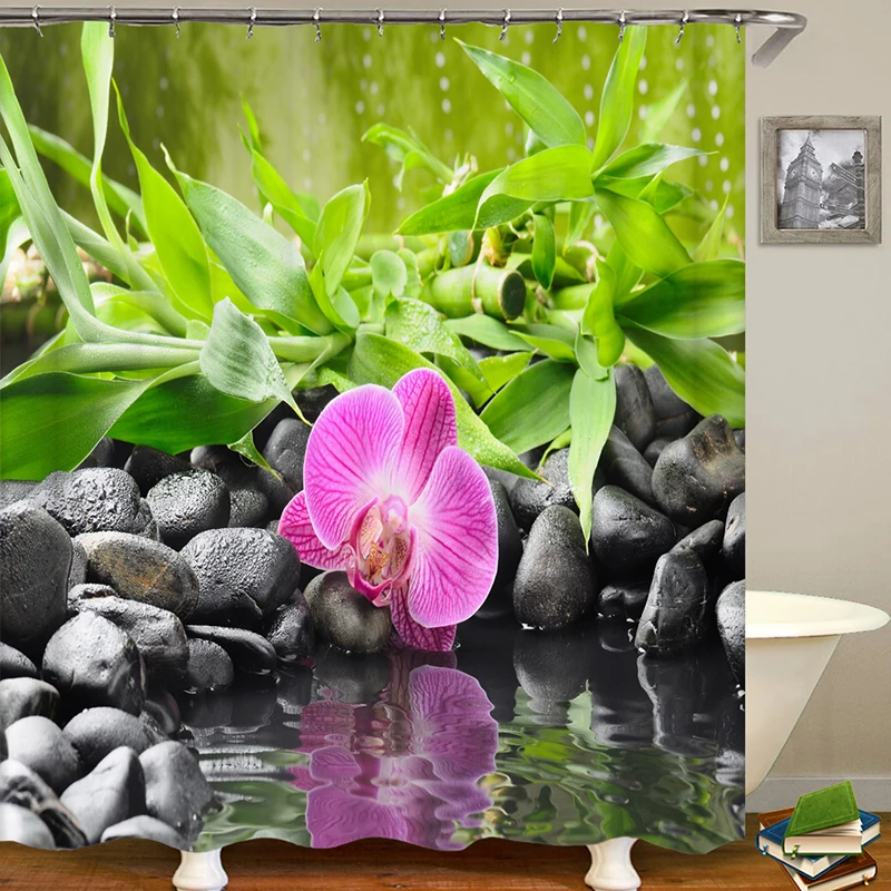 

bamboo Crane shower curtain lotus bath curtain shower douchegordijn ringen bathroom curtain