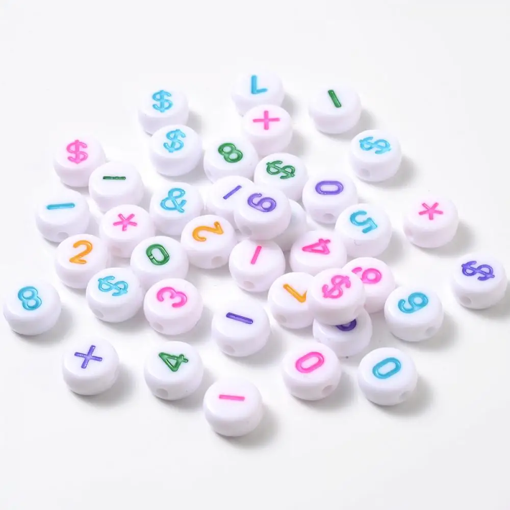 

4x7mm White Mixed Symbol Acrylic Beads Round Flat Alphabet Number Loose Spacer Beads For DIY Jewelry Making Bracelet Accessories