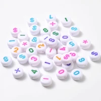 4x7mm white mixed symbol acrylic beads round flat alphabet number loose spacer beads for diy jewelry making bracelet accessories