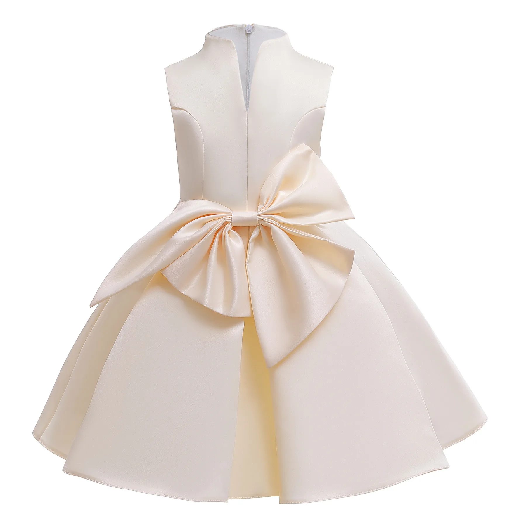 

2021 New Girl Dress Children's Dress High-necked Solid Color Children's Dress Skirt Big Bow Baby Girl Dress