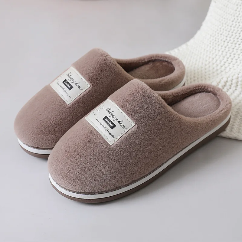 Cotton Slippers Women's Plush Winter Flat Heel round Toe Home Couple Home Warm Slippers Men's Indoor Mop  furry slippers