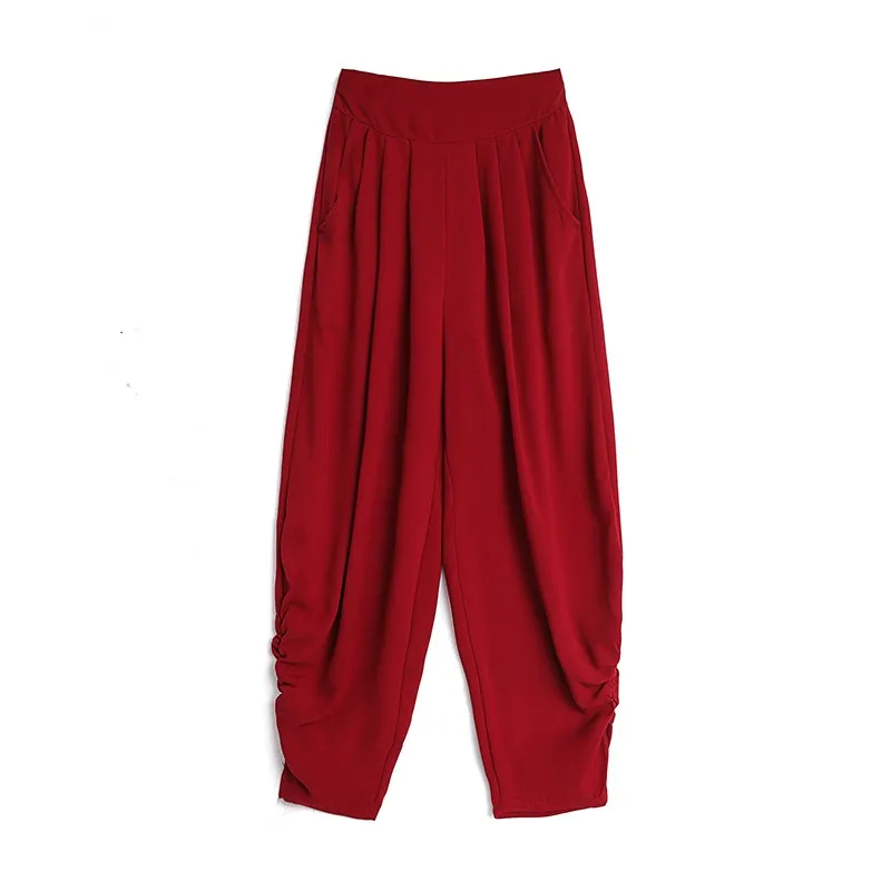 

Summer high waist bloomers female loose pants 2020 new cropped pants radish pants casual wide leg pants