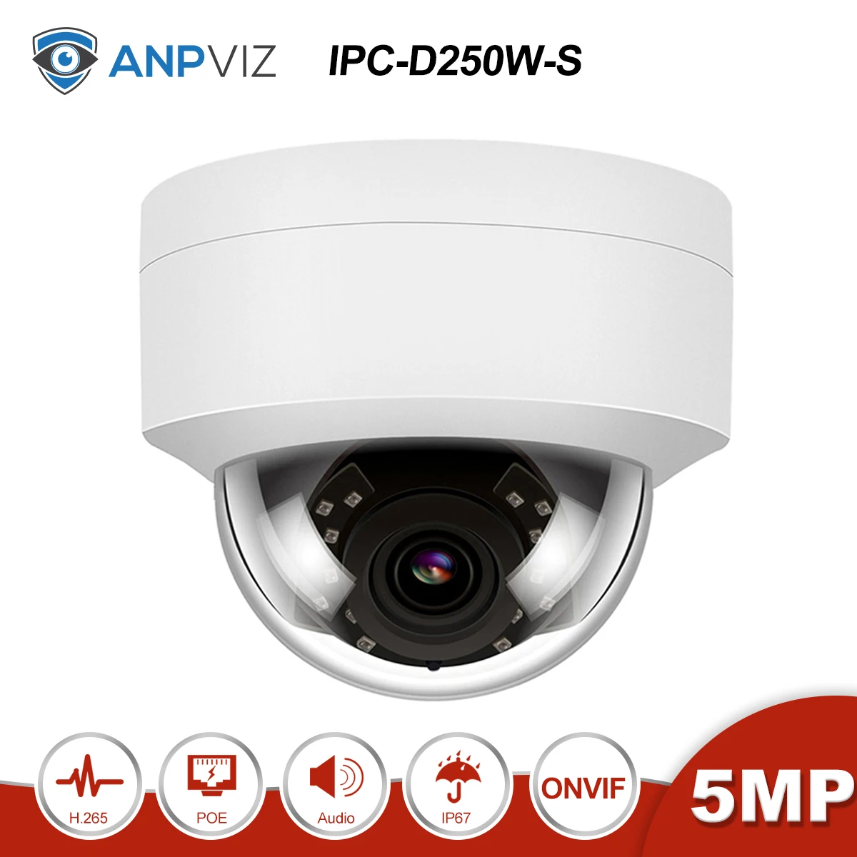 Anpviz(Hikvision совместимый) IPC-D250W-S 5 Мп купольная POE ip-камера с аудио домашней/наружной безопасности IR 30 м Открытый IP66 ONVIF DHCP