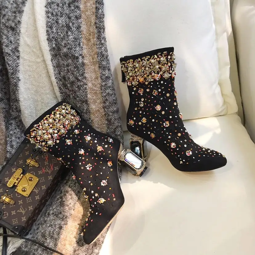 Женские замшевые Ботинки на каблуке 9 см|Женские полусапожки| |